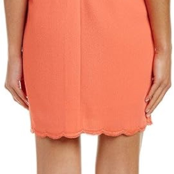 Trina Turk Scalloped Halter Mini Dress Coral Orange Crape Size 12 Spring Summer - Picture 6 of 16